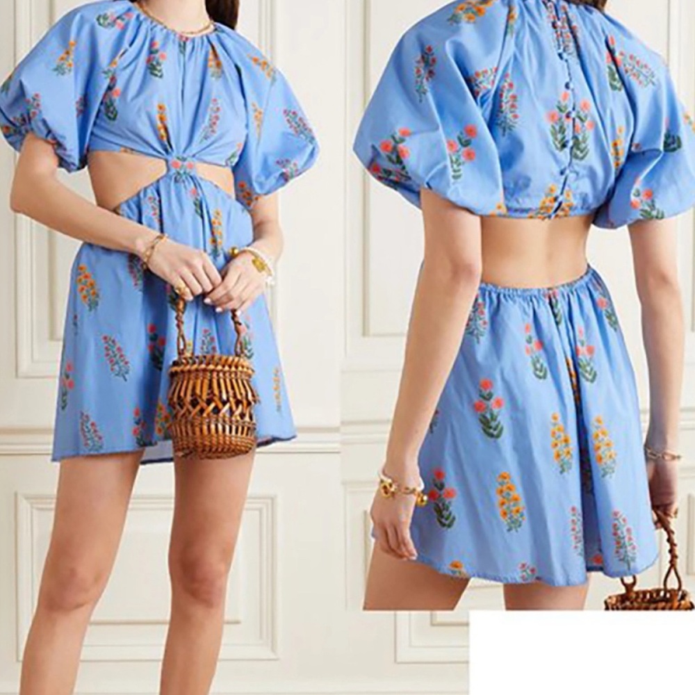 Agua Bendita Laurel cut out floral print cotton poplin mini dress